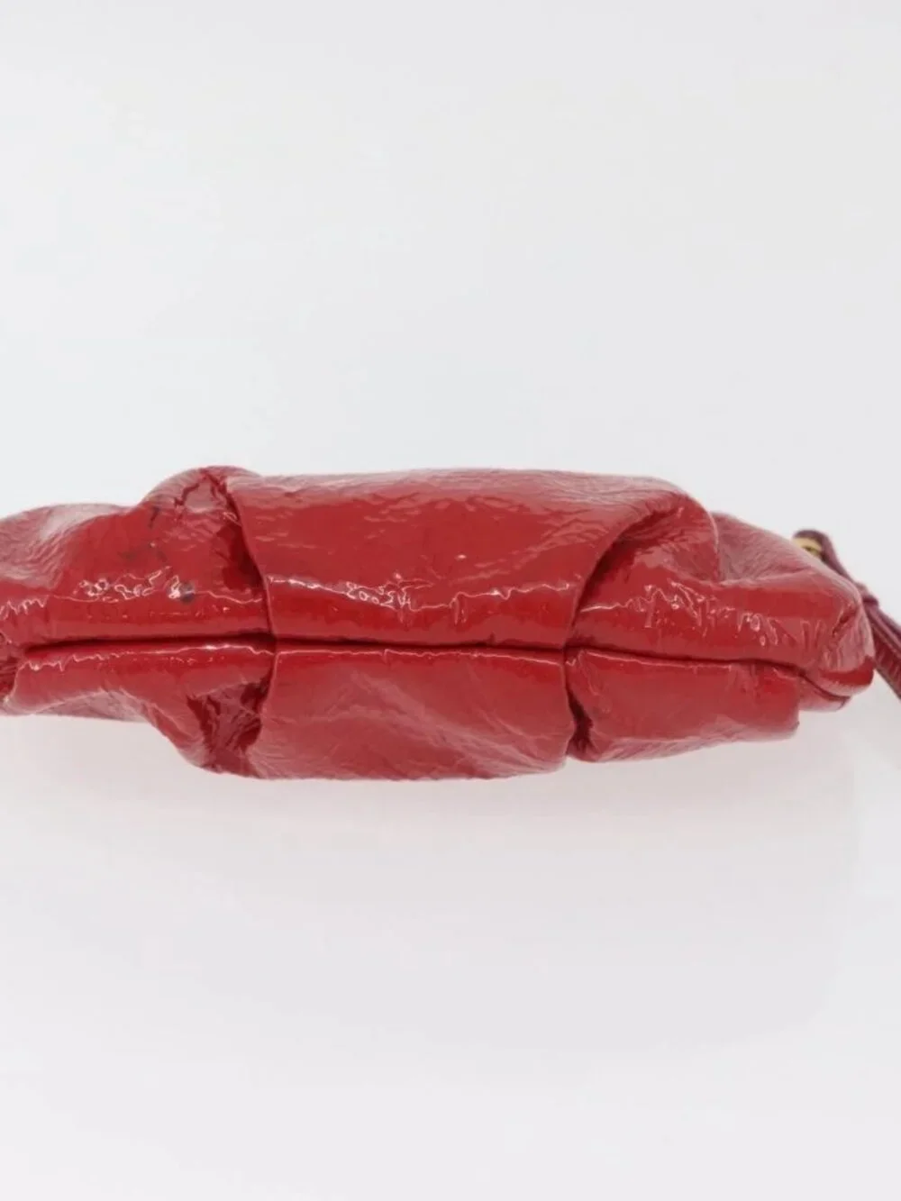 PRADA Pouch Patent leather Red Gold Auth